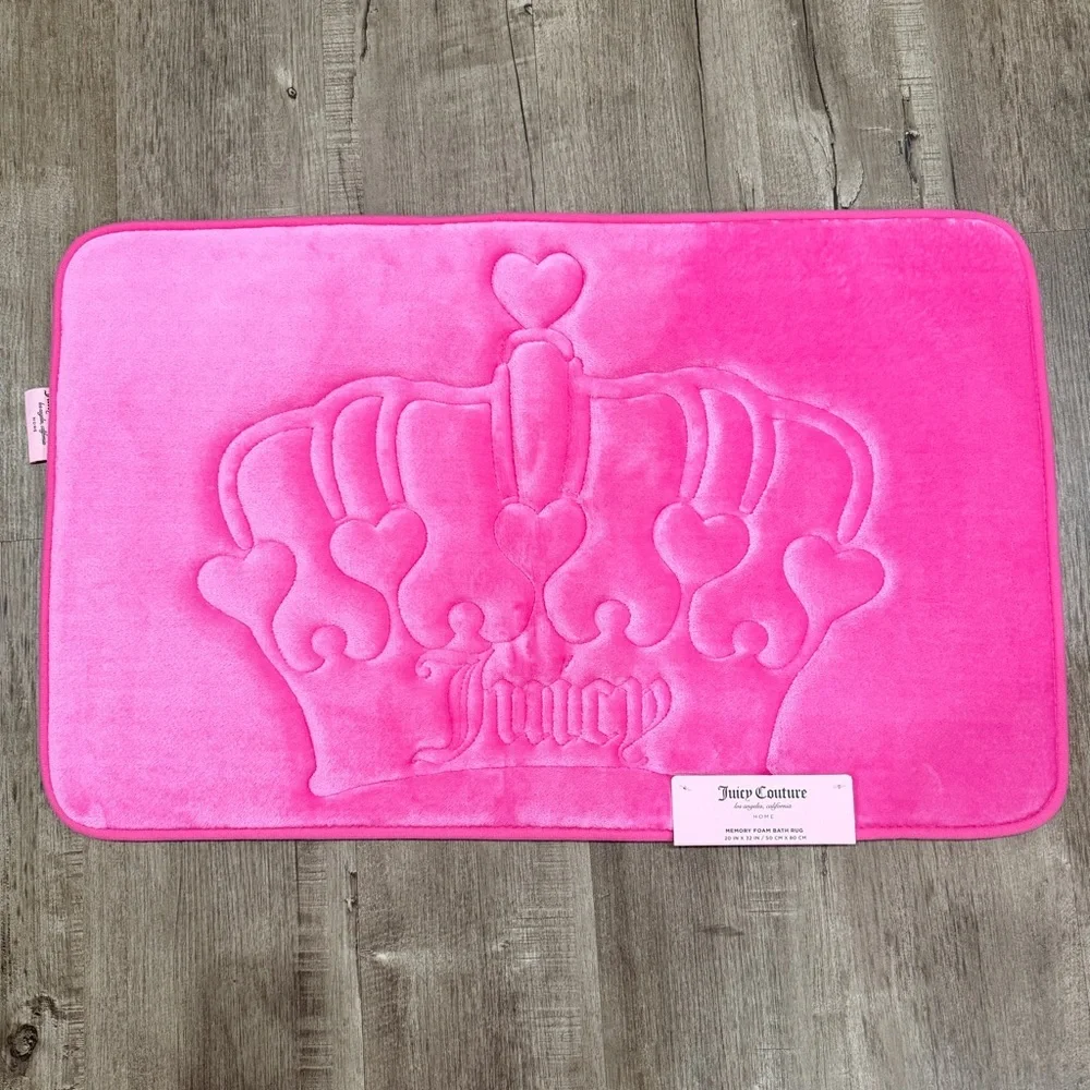 NEW Juicy‎ Couture Hot Pink Memory Foam Bath Rug Crown Heart Embossed 20x30